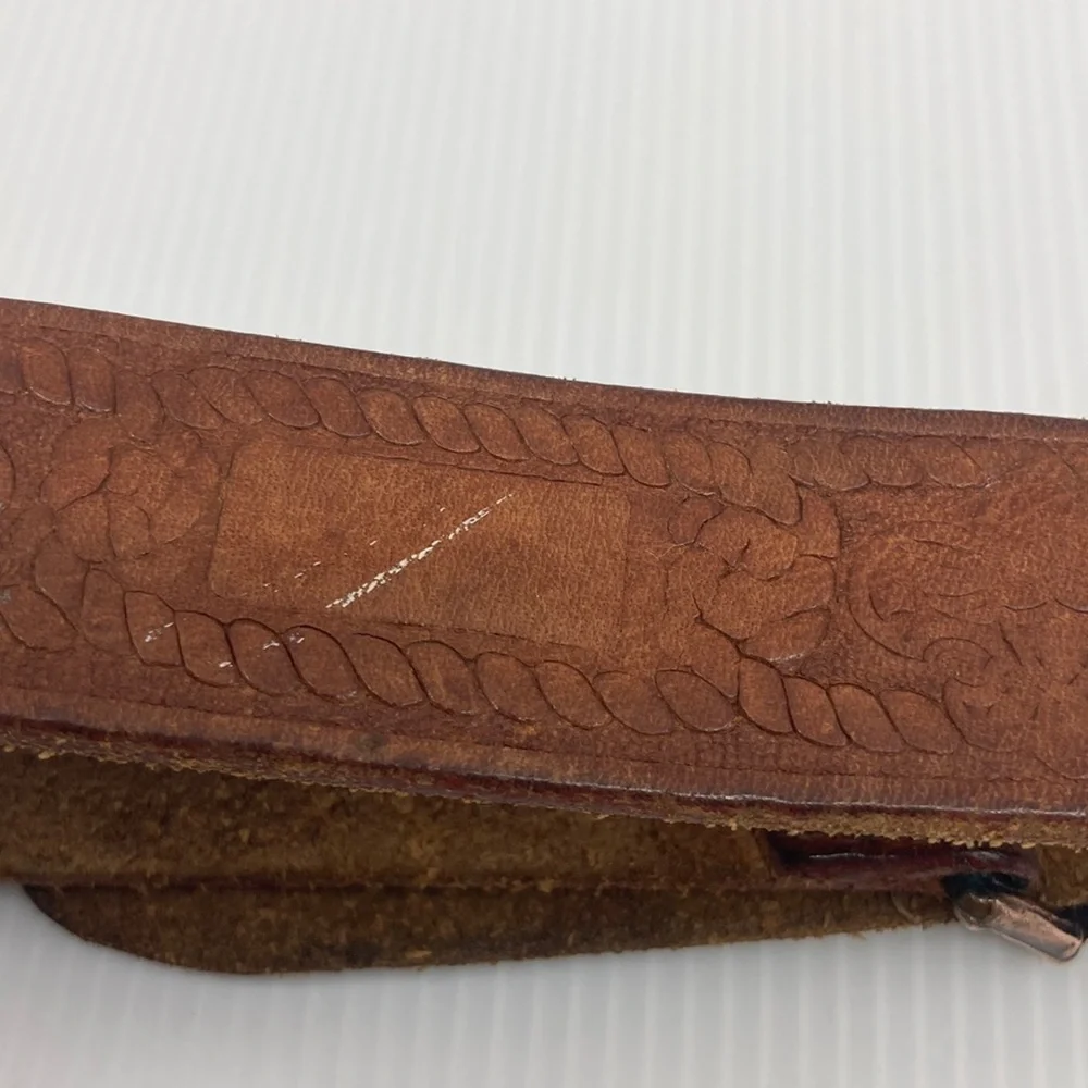 Vintage Leather Embossed/Tooled Belt with Boy Scout Metal Buckle